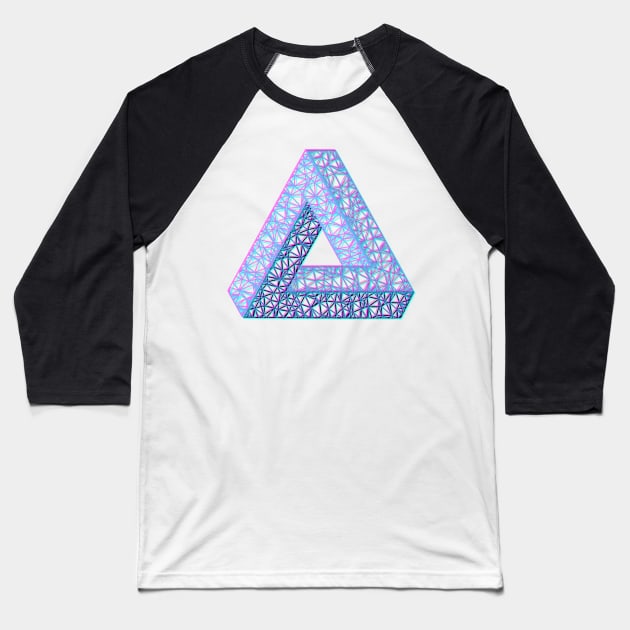 3D Penrose Triangle Magenta Cyan Baseball T-Shirt by TRIME